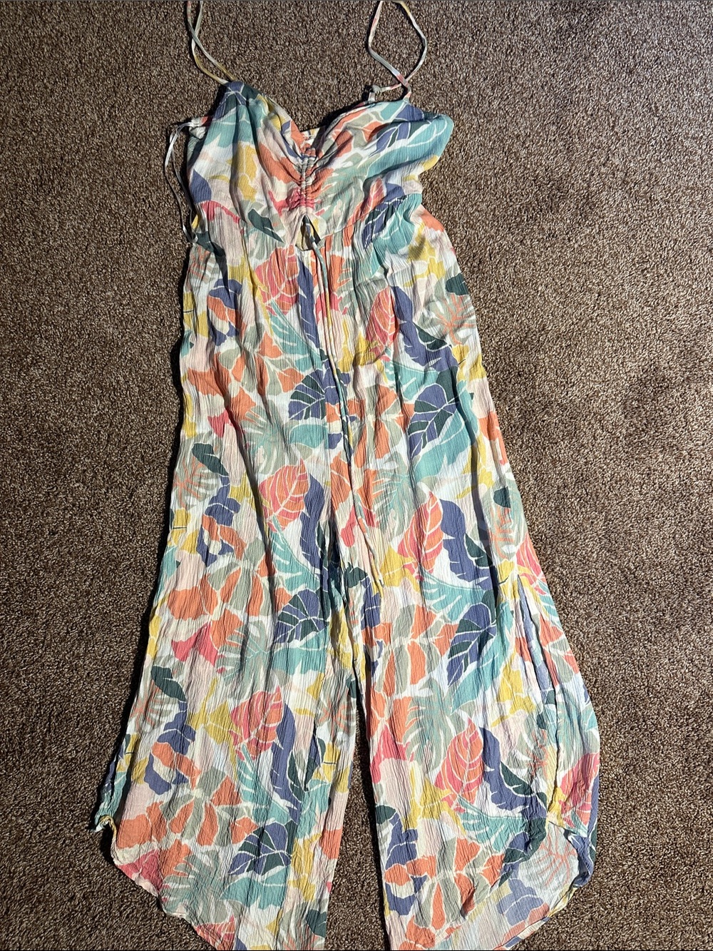 Floral Leaf Print One-Piece Jumpsuit - M